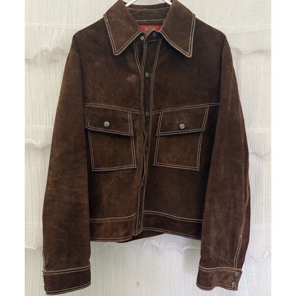 Vintage 70’s Rubber Soul Style Suede Trucker Jacket Size 40 Brown Distressed - Picture 1 of 13
